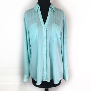 Express Portofino Semi Sheer Light Green Blouse
